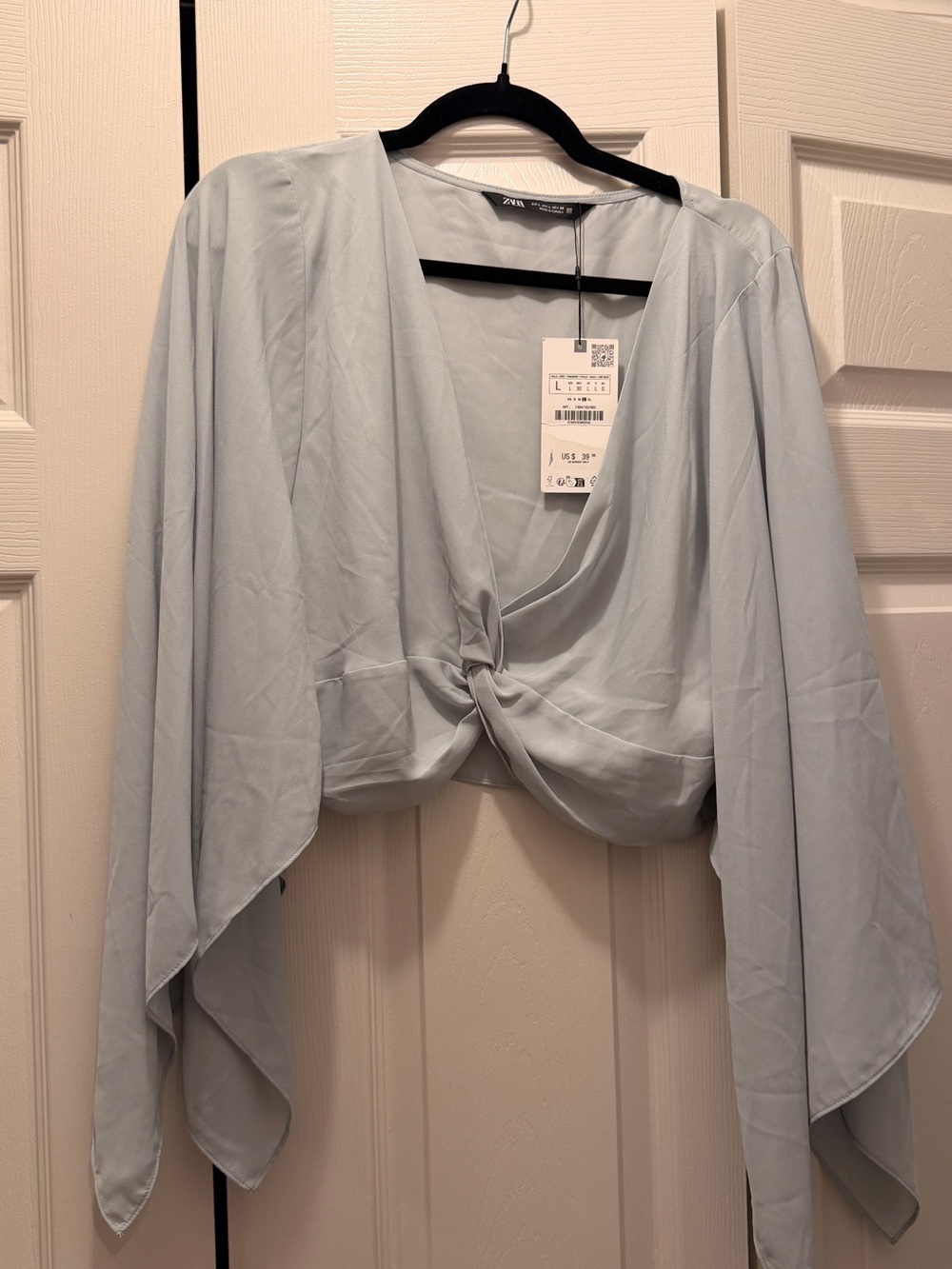 ZARA Pale Blue Twist-Front Draped Blouse